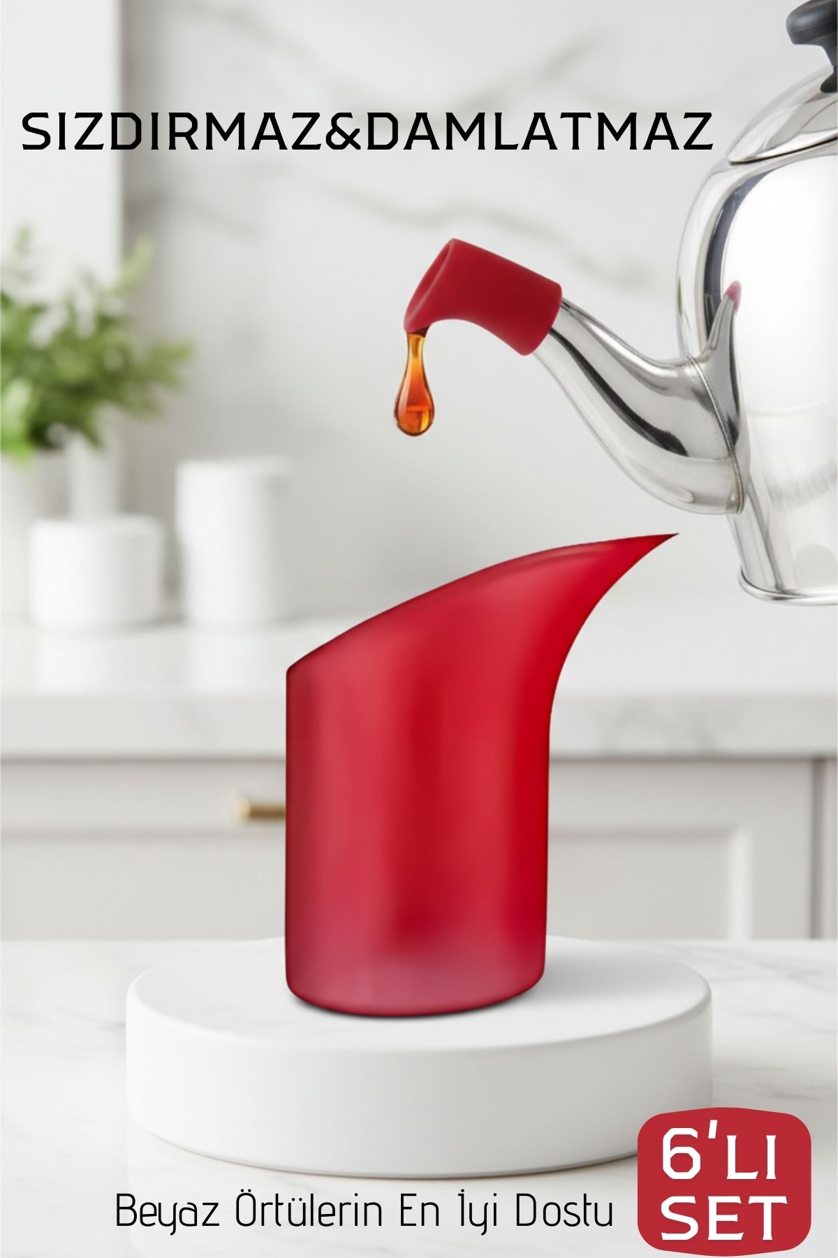 6'lı Sızdırmaz Silikon Çaydanlık Ucu Aparatı - Damlatma Önleyici Akıllı Emzik Başlığı - Isıya Dayanıklı