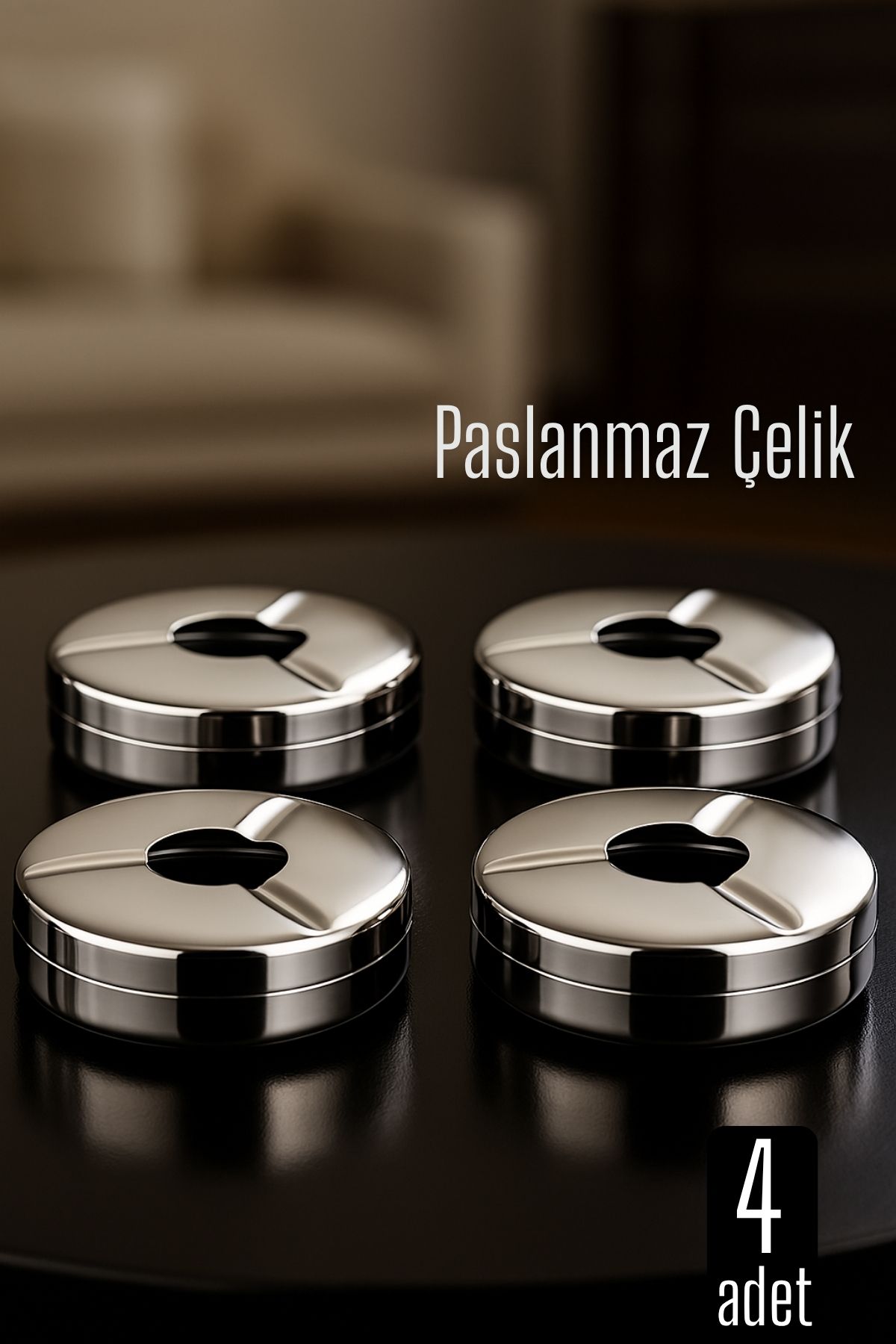  Kapaklı Paslanmaz Kare Küllük - Kapaklı Metal Kül Tablası - Kafe Küllüğü Restoran Küllüğü Masaüstü Küllük 4 adet 718943