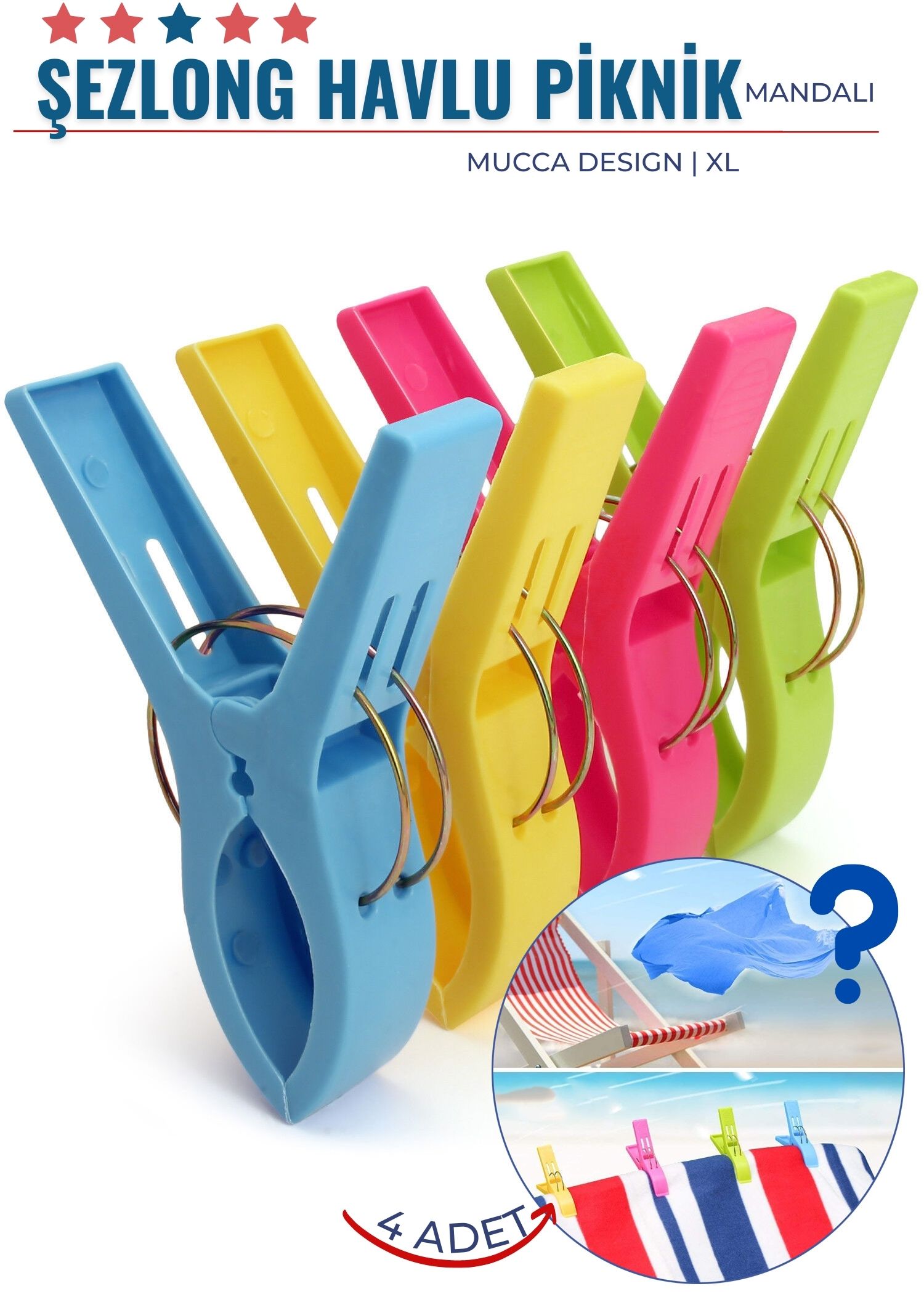 XL Plaj Havlu Şezlong Piknik Mandalı 4 ADET Mucca Design 718222