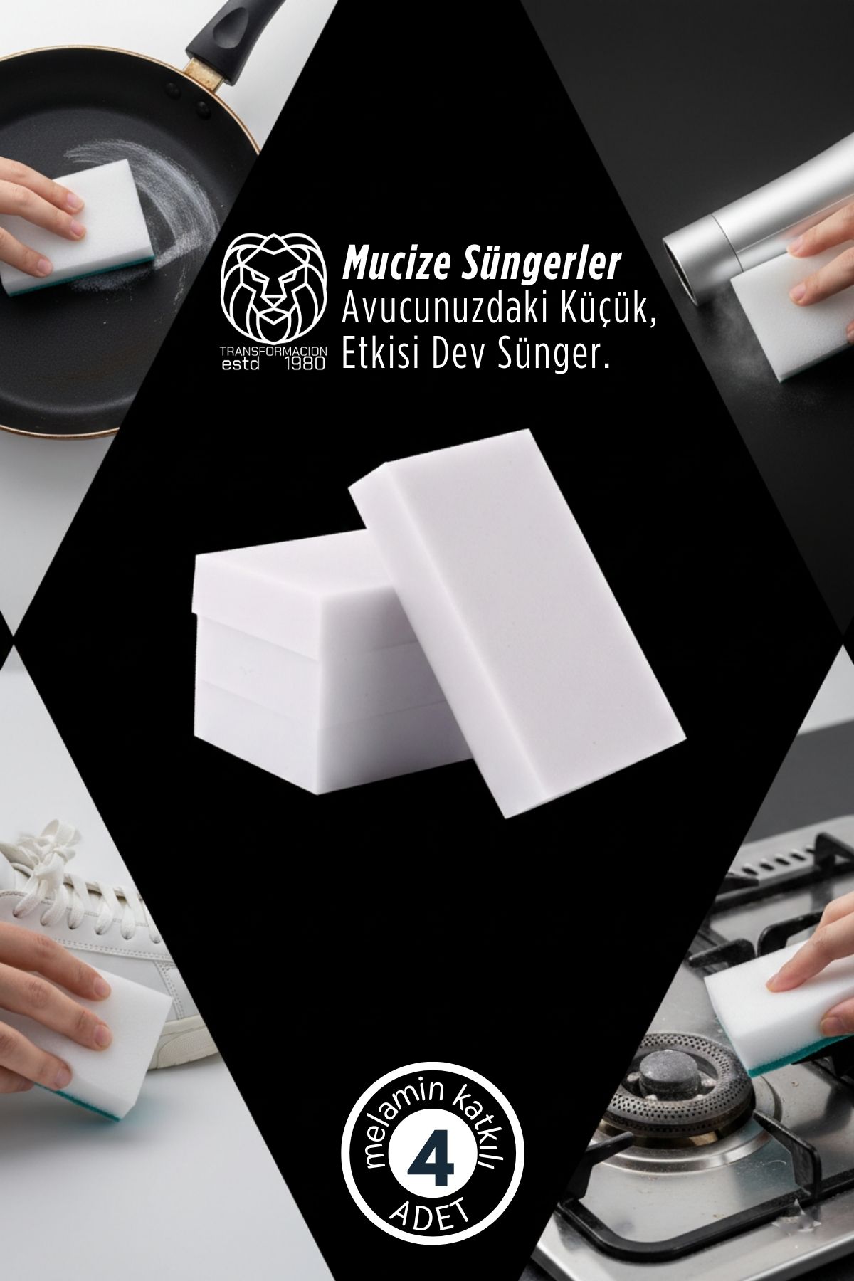 4’lü Melamin Katkılı Ultra Güçlü Mucize Leke Silici Sünger Seti 722894