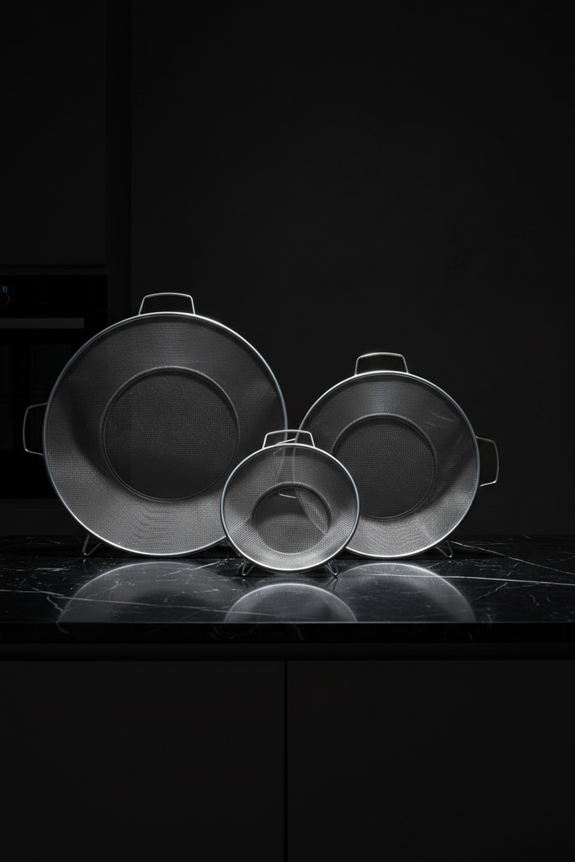  3'lü Profesyonel Mutfak Süzgeç Seti - İnce Süzgeç Kevgir Takımı Paslanmaz Çelik 722897