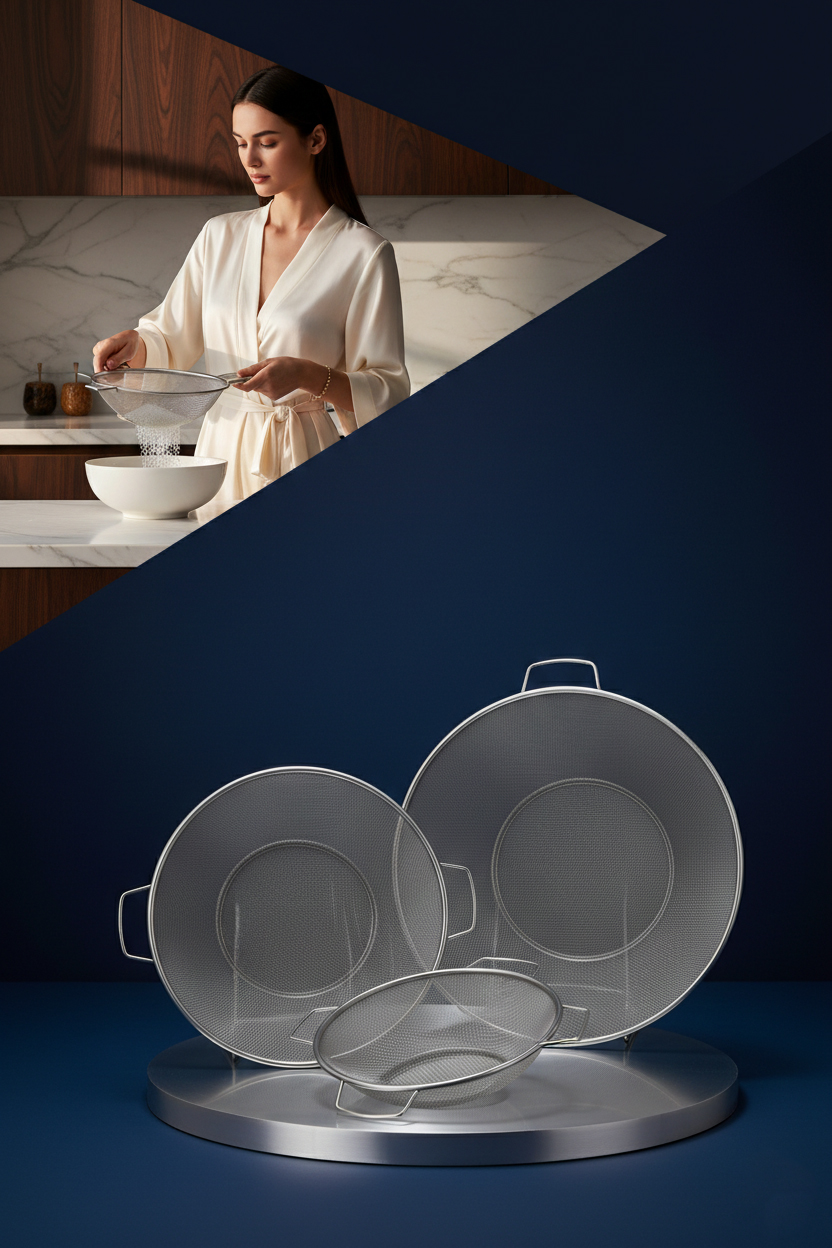  3'lü Profesyonel Mutfak Süzgeç Seti - İnce Süzgeç Kevgir Takımı Paslanmaz Çelik 722897