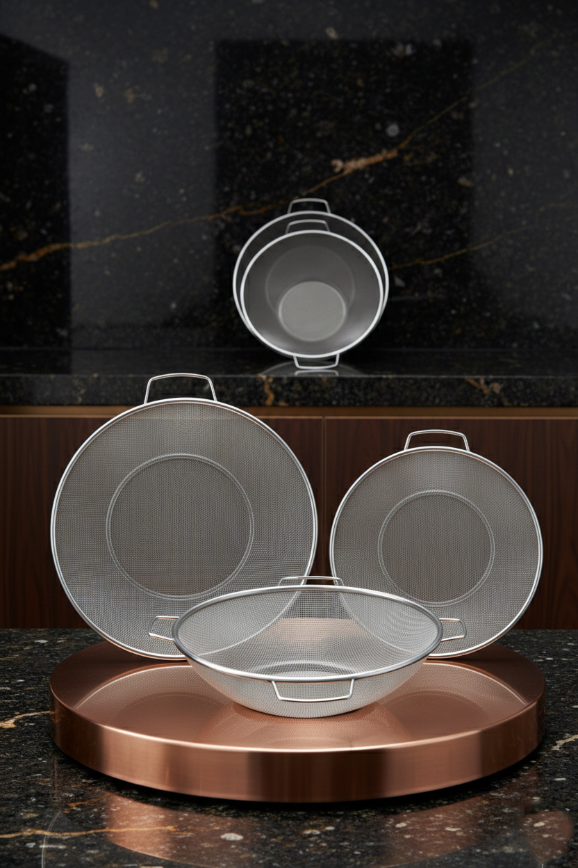  3'lü Profesyonel Mutfak Süzgeç Seti - İnce Süzgeç Kevgir Takımı Paslanmaz Çelik 722897