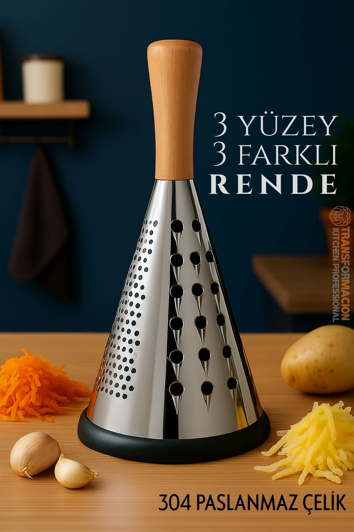 El Rendesi - Konik Tip Ergonomik 3 Taraflı Profesyonel 304 Paslanmaz Çelik 722920