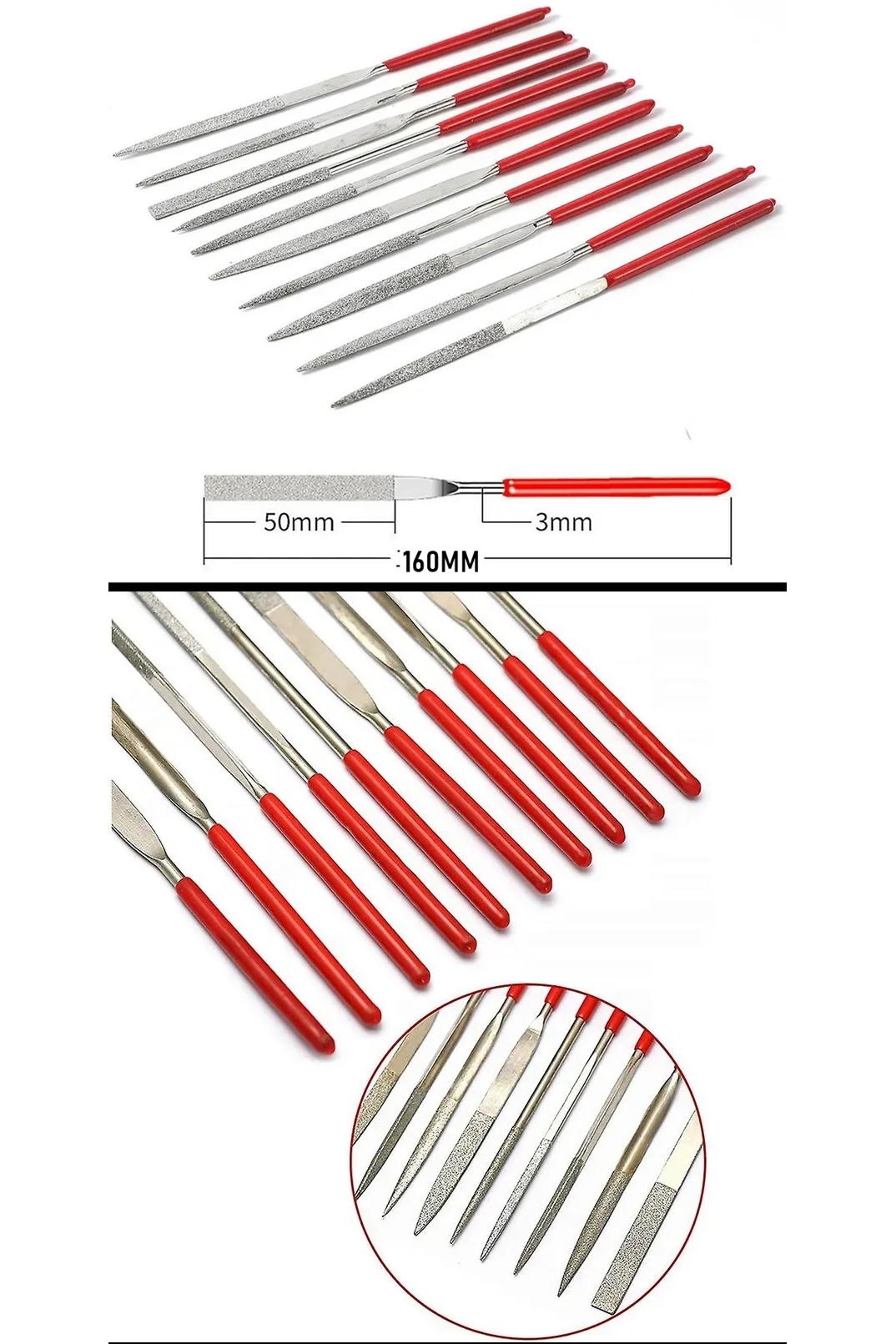 10'lu Profesyonel Elmas Eğe Seti | Hassas Metal Ahşap Cam İşleme Törpüsü 722921