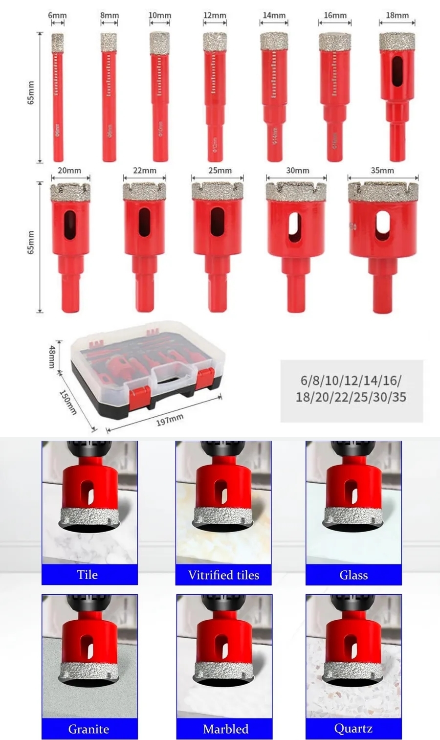 Diamond Pro 12 Parça Elmas Uçlu Mermer Fayans Delme Seti - Profesyonel Delici Panç  722929