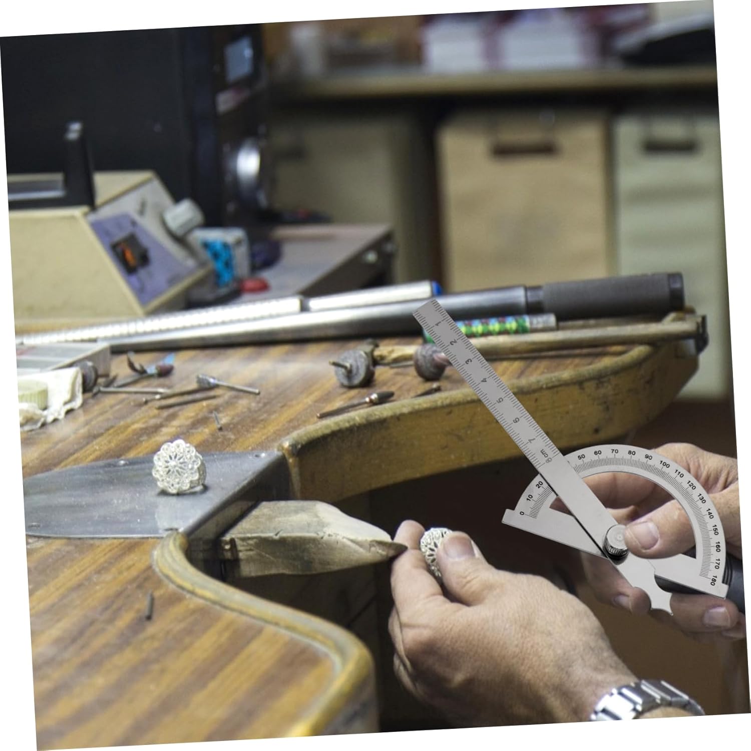 180 Derece Ayarlı Paslanmaz Çelik Açı Ölçer - Profesyonel İletki ve Hassas D Gönye  722930