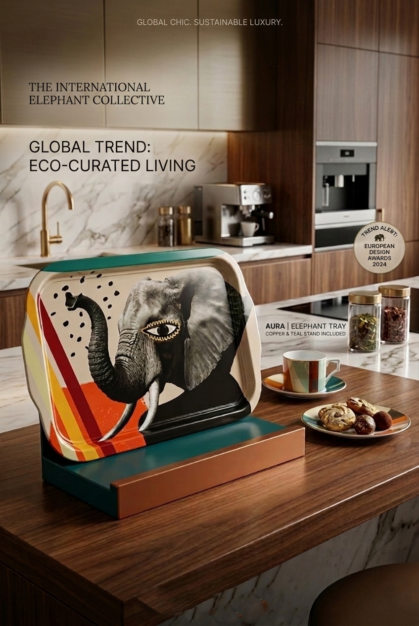 FİL Desenli Sunum Tepsisi 32x21 Özel Tasarım Çelik 722939