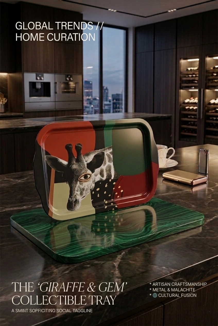 Zürafa Desenli Sunum Tepsisi 32x21 Özel Tasarım Çelik 722941