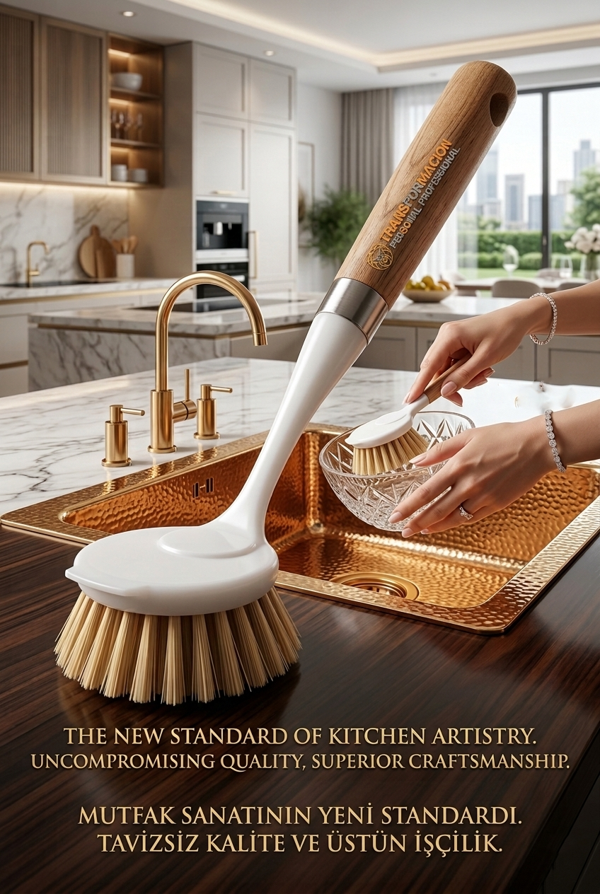 Shari Masif Ahşap Saplı Bristol Kıllı Profesyonel Lavabo & Bulaşık Fırçası 722949