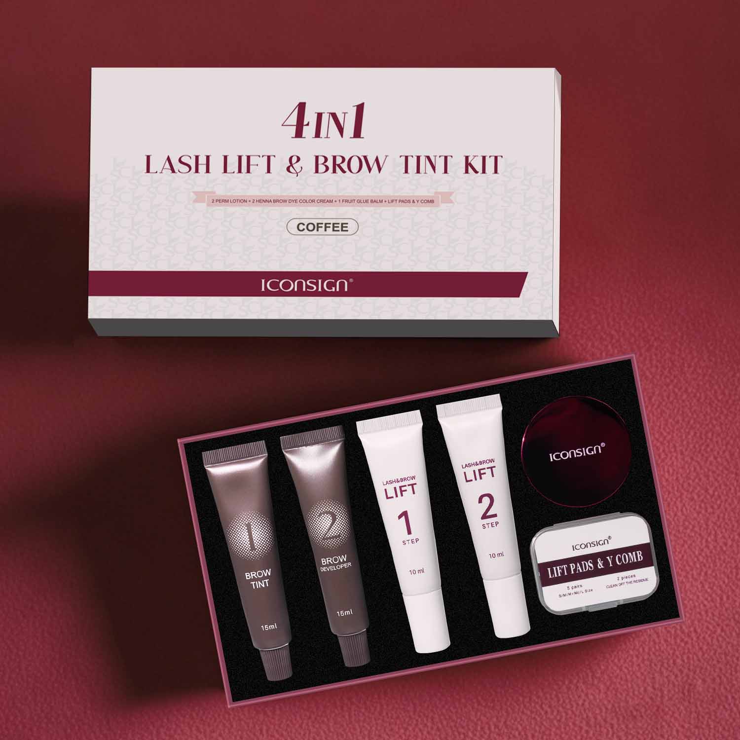KAHVERENGİ Profesyonel 4'ü 1 Arada Kaş Laminasyon ve Kirpik Lifting Kiti - Özel Etiketli Kore Serisi 722965