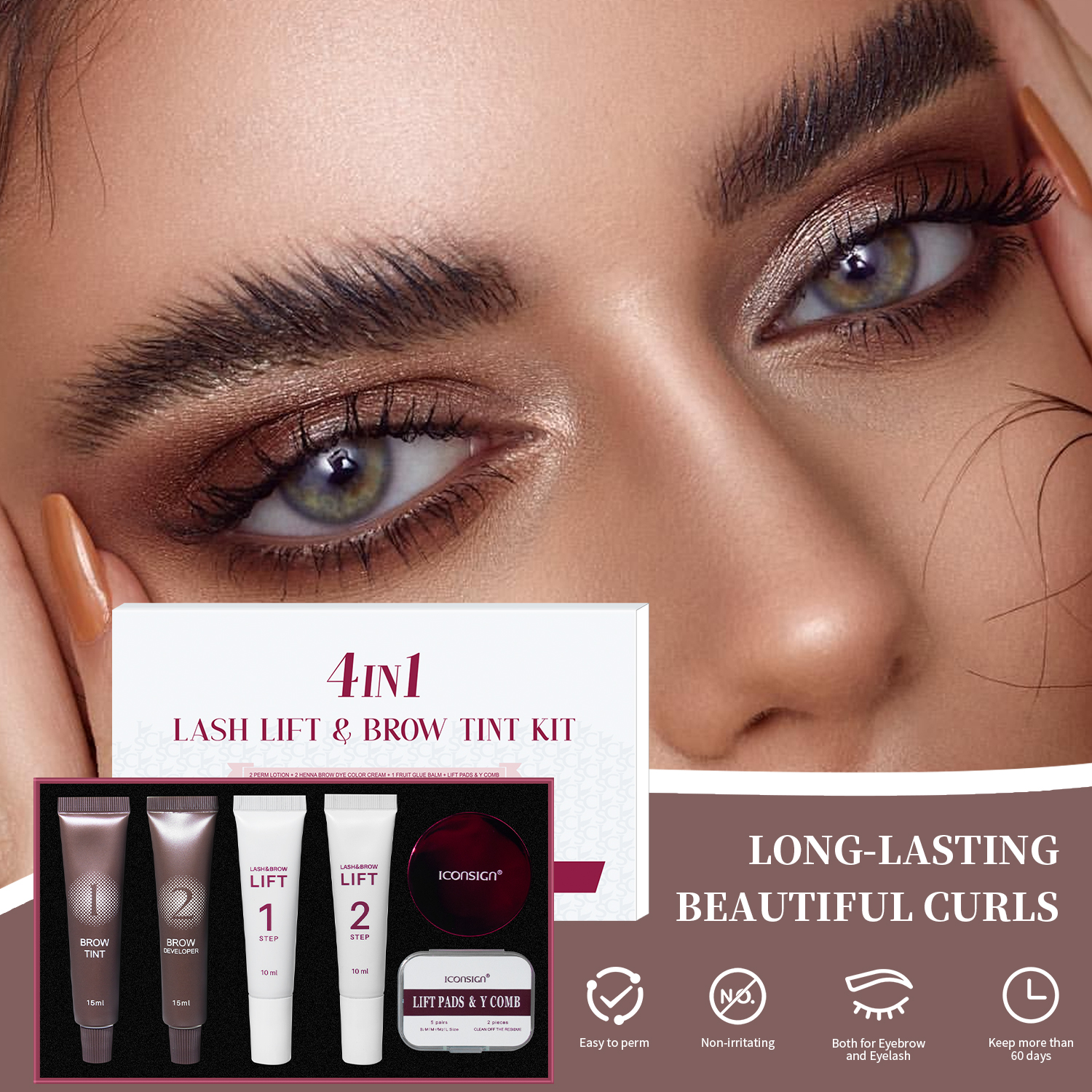 KAHVERENGİ Profesyonel 4'ü 1 Arada Kaş Laminasyon ve Kirpik Lifting Kiti - Özel Etiketli Kore Serisi 722965