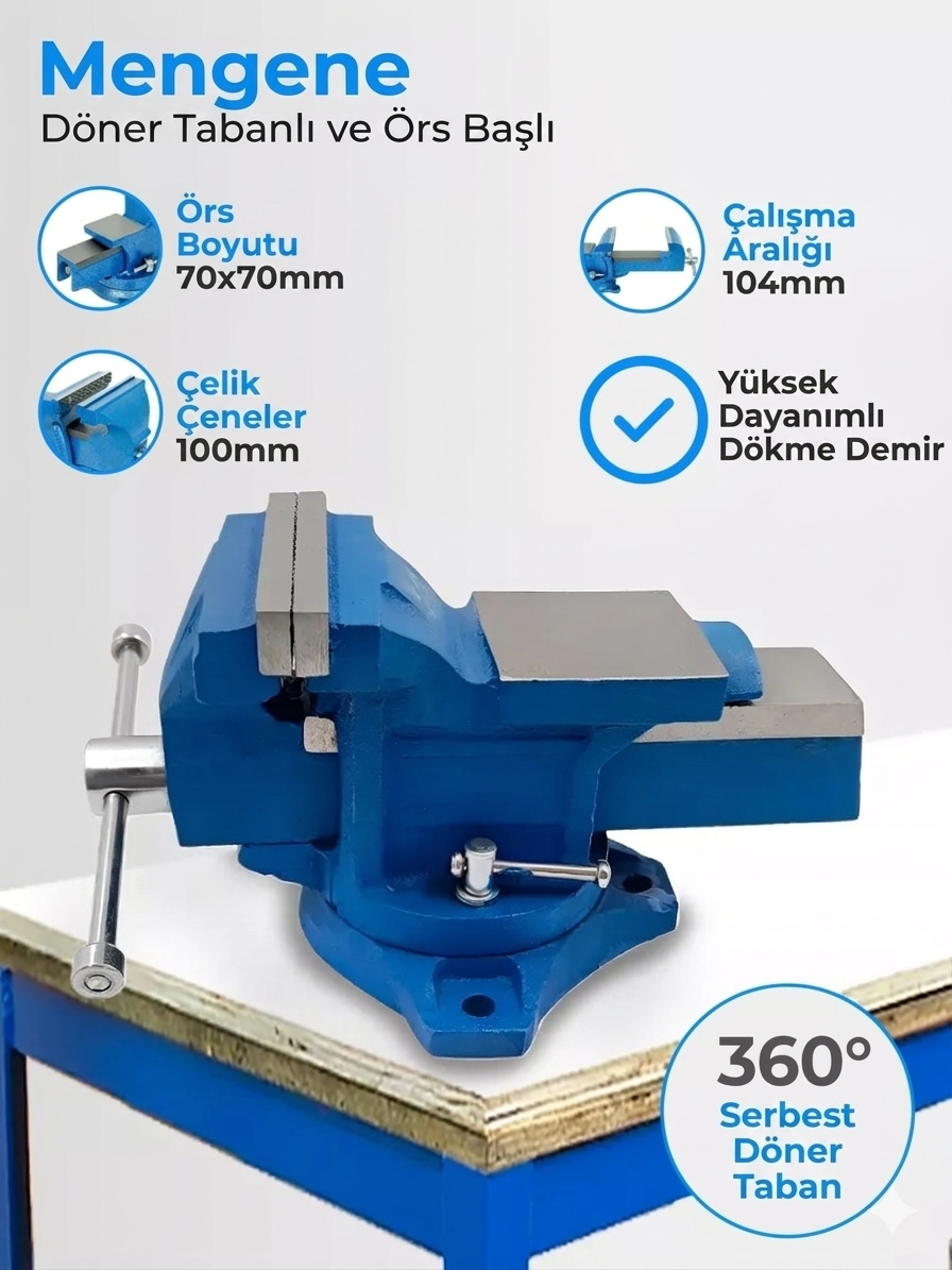 80 mm 360° Döner Tabanlı Profesyonel Çelik Masa Mengenesi 722968