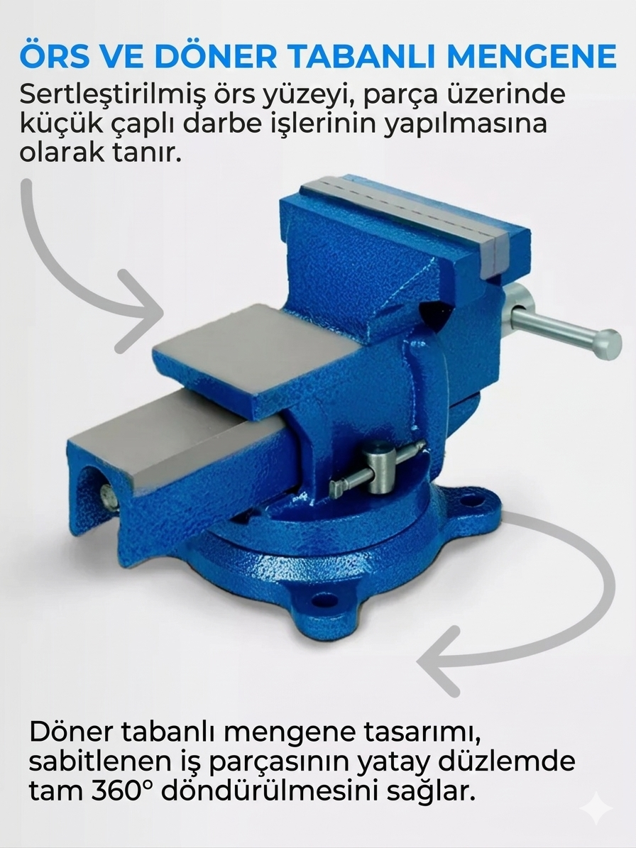 80 mm 360° Döner Tabanlı Profesyonel Çelik Masa Mengenesi 722968