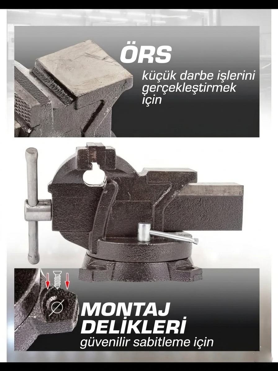 Hardware Professional 150 mm Ağır Hizmet Tipi 360° Döner Tabanlı Masa Mengenesi 722971