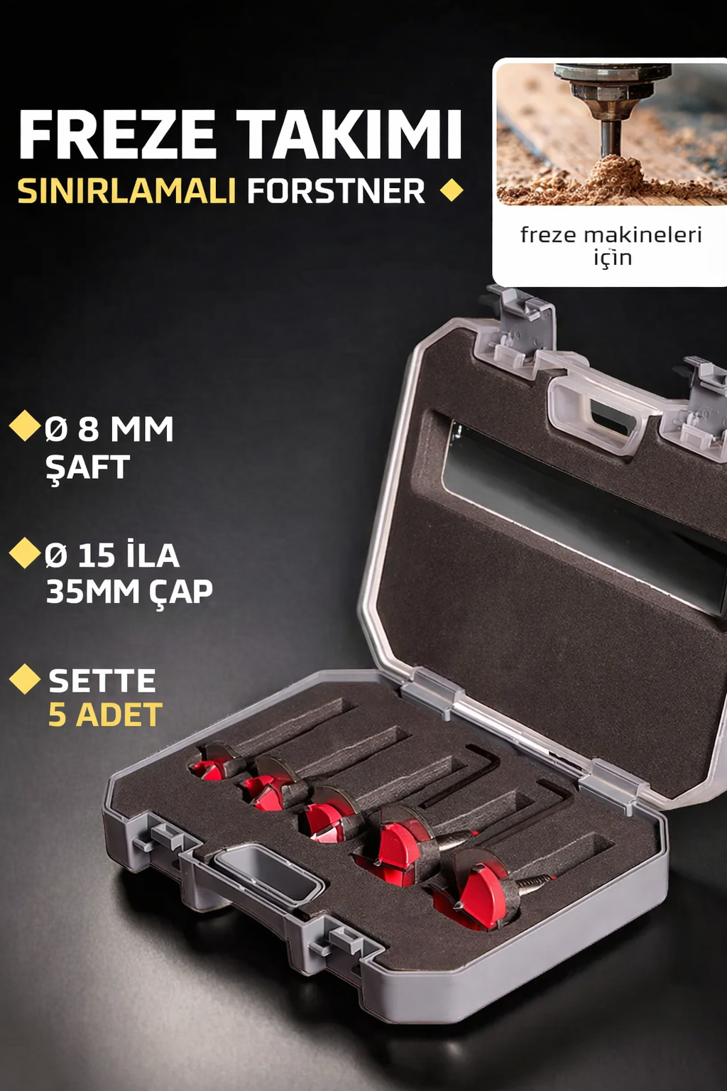 Pro-Series: 5’li Ahşap Menteşe Yuva Açma ve Hassas Delik Panç Seti - Karl Edition 722981