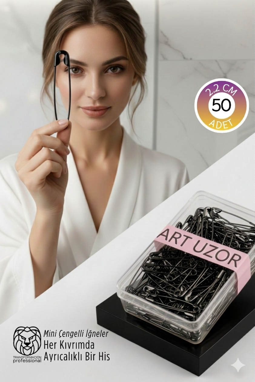 Siyah Mini Çengelli İğne Seti 50 Adet - 2.2 cm Paslanmaz Metal Tasarım, Hobi ve Terzi Aksesuarı 722936