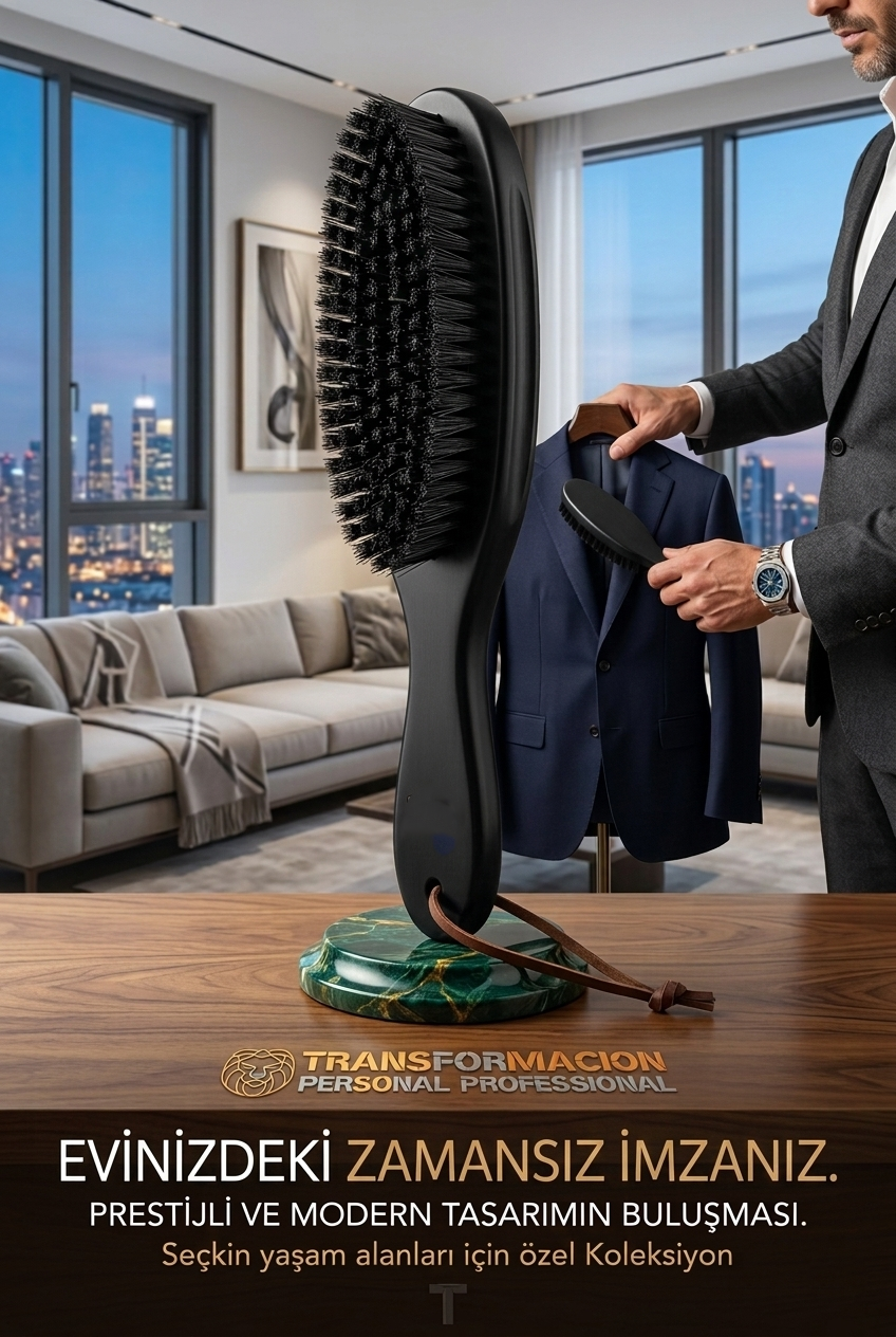 Siyah Ahşap Elbise Fırçası - Premium Deri İpli Pantolon ve Ceket Bakımı 722944