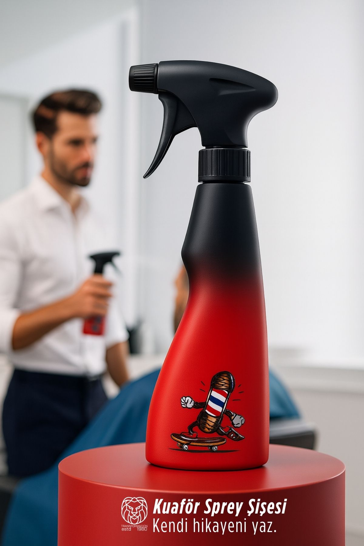  Desenli Berber Kuaför Su Spreyi Şişesi Profesyonel Saç Fısfısı 25x6cm 722904