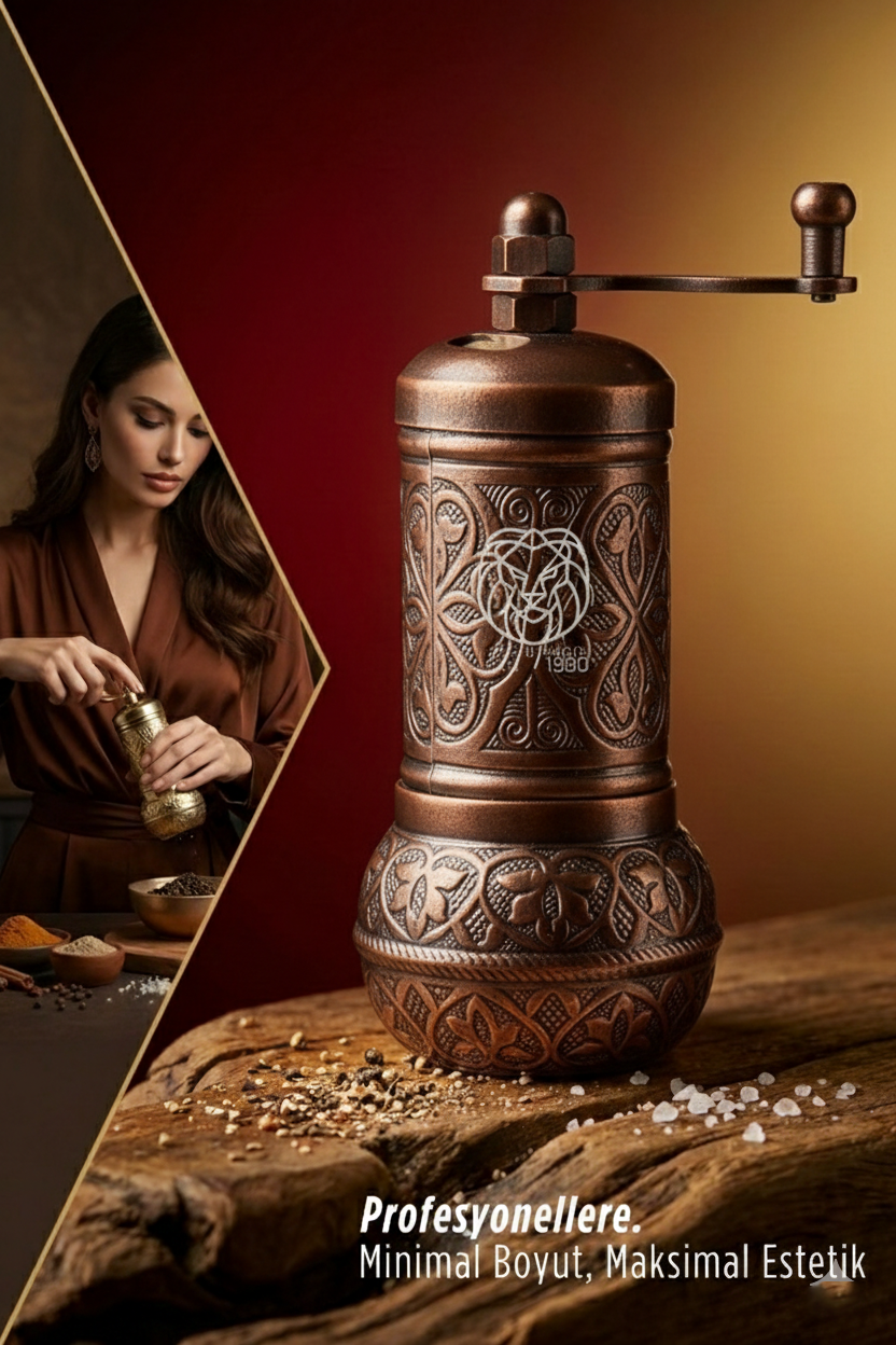 Ottoman Bakır Serisi - Antik İşlemeli Tuz ve Karabiber Değirmeni 722905