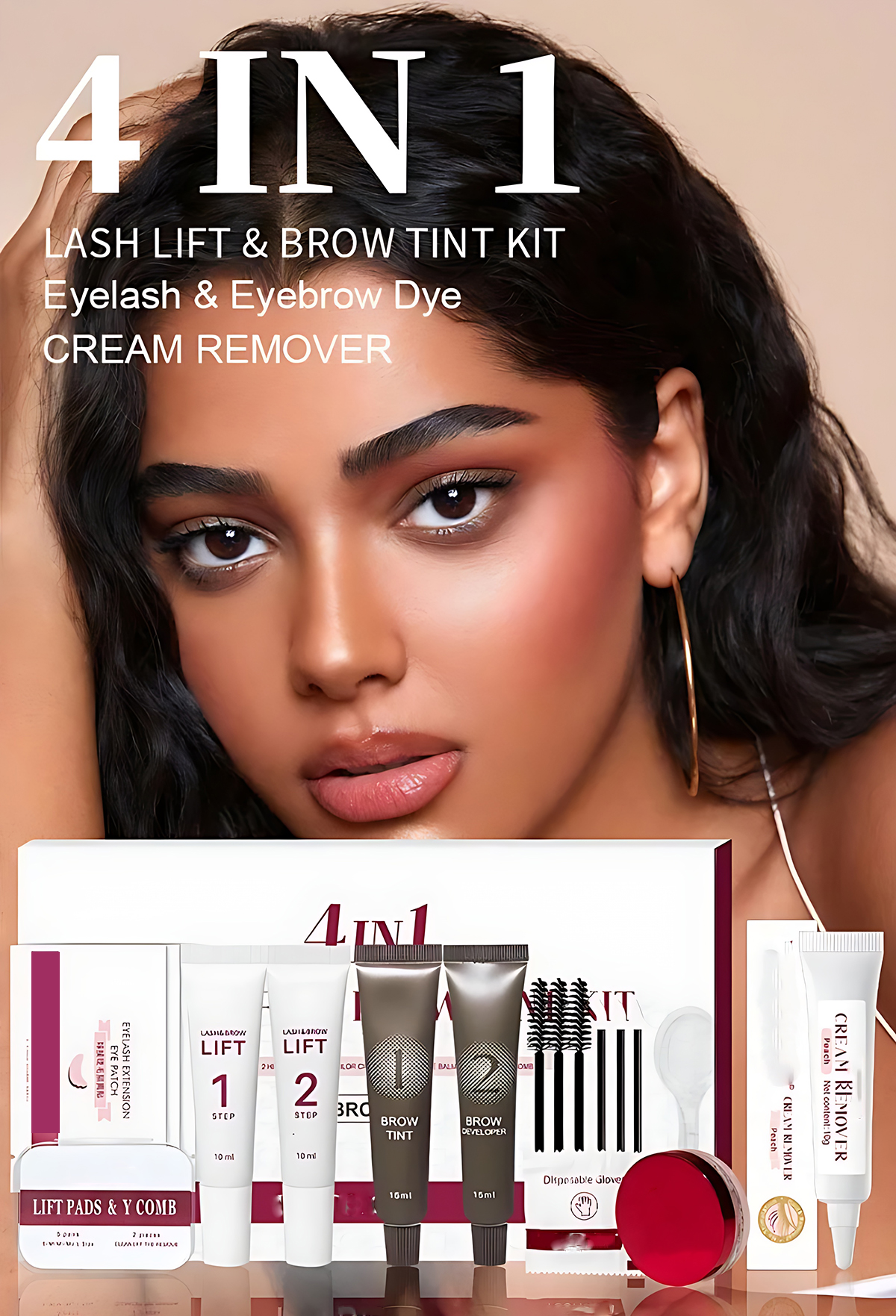 KAHVERENGİ Profesyonel 4'ü 1 Arada Kaş Laminasyon ve Kirpik Lifting Kiti - Özel Etiketli Kore Serisi 722965