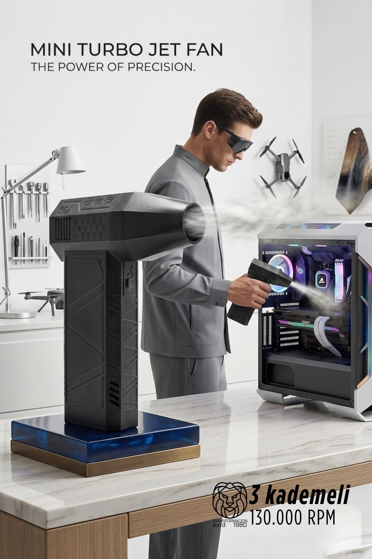 Aero-Jet X3 Mini Turbo Fan - 3 Kademe Güçlü Hava Üfleyici PC , Araç Temizleyici 722932