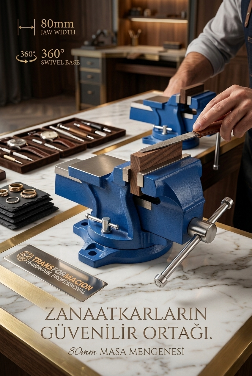 80 mm 360° Döner Tabanlı Profesyonel Çelik Masa Mengenesi 722968