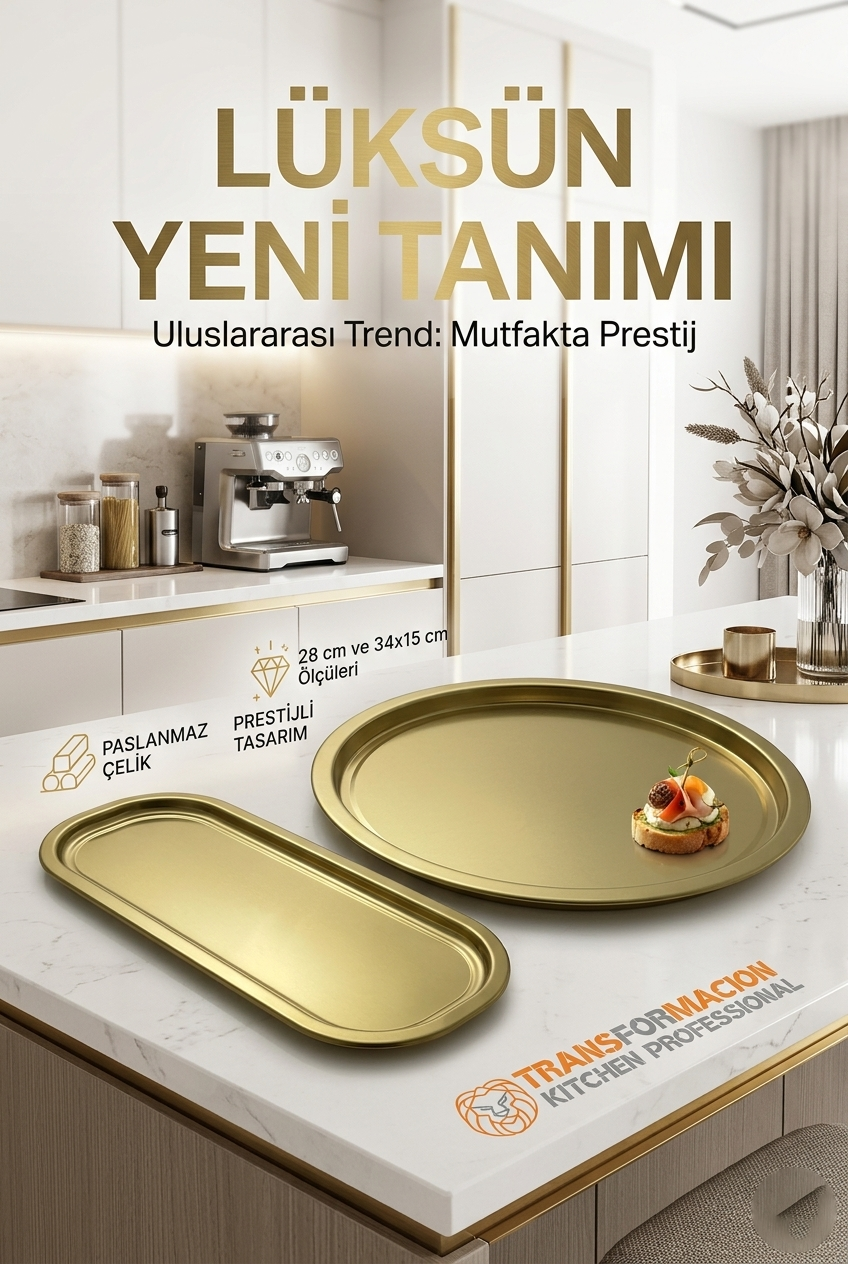 Masterpiece Çelik Tepsi Seti – Yuvarlak 28 cm & Dikdörtgen 34x15 cm 722990