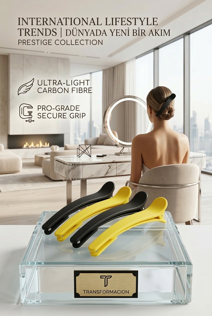 Karbon Fiber Profesyonel Geniş Saç Klipsi Toka Seti 4'lü 722995