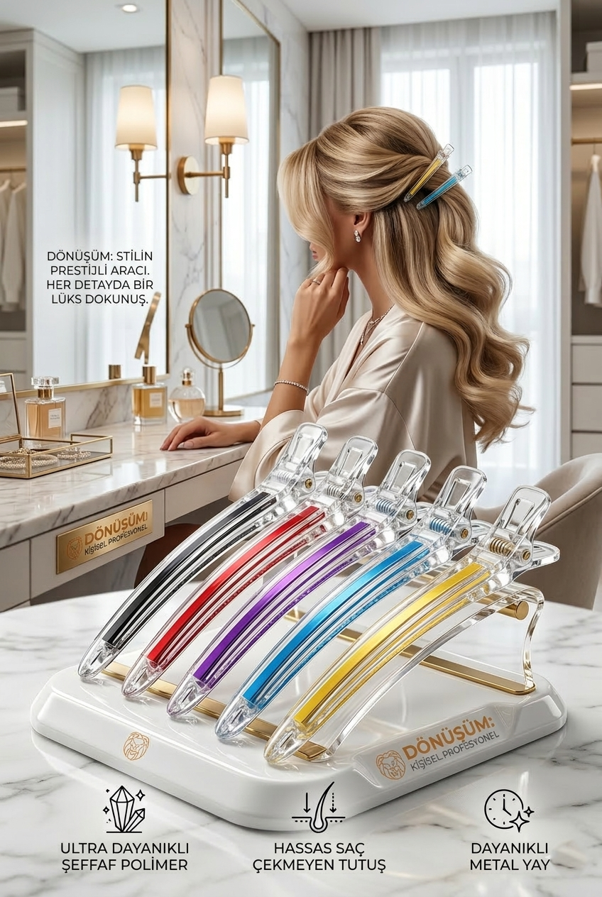 Kristal  Profesyonel Şeffaf Kuaför Saç Klips Toka Seti 5'li 722996