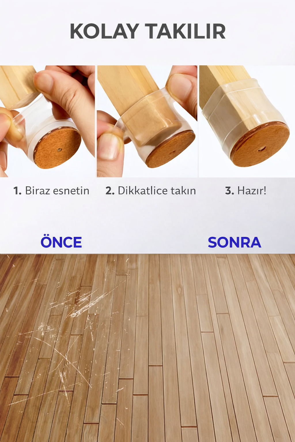  Silent Keçe Tabanlı Şeffaf Sandalye Ayak Koruyucu 8'li Set 723000