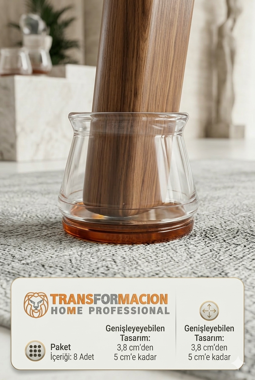  Silent Keçe Tabanlı Şeffaf Sandalye Ayak Koruyucu 8'li Set 723000