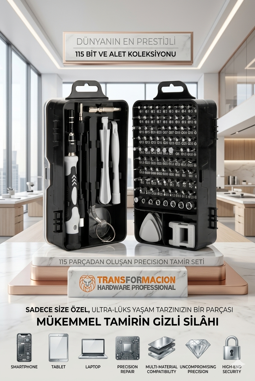 115 Parça Profesyonel Hassas Tornavida Tamir Seti  Cep Telefonu Tablet Laptop 723004