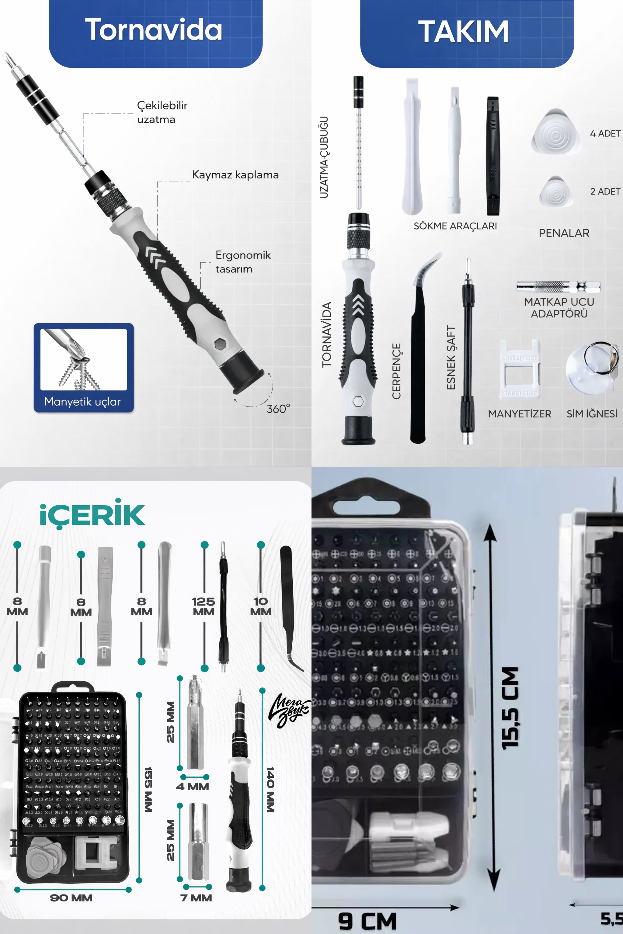 115 Parça Profesyonel Hassas Tornavida Tamir Seti  Cep Telefonu Tablet Laptop 723004