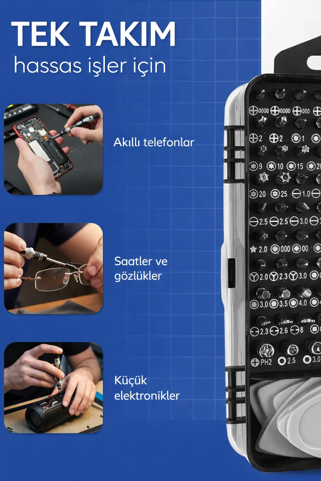 115 Parça Profesyonel Hassas Tornavida Tamir Seti  Cep Telefonu Tablet Laptop 723004