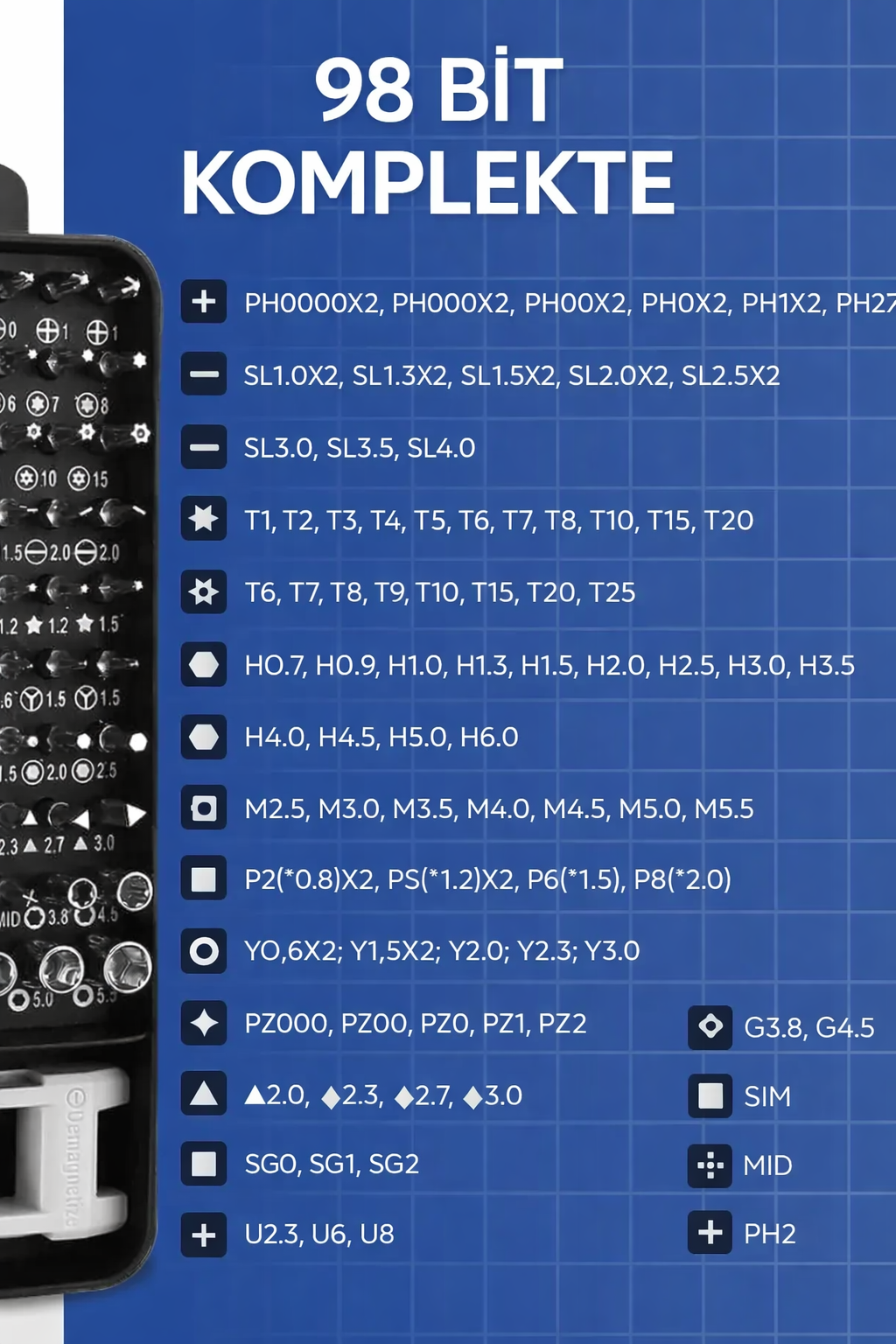 115 Parça Profesyonel Hassas Tornavida Tamir Seti  Cep Telefonu Tablet Laptop 723004