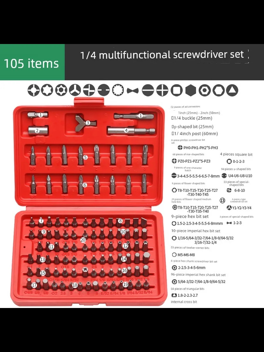 100 Parça Profesyonel CR-V Bits Uç Tornavida Seti 723005