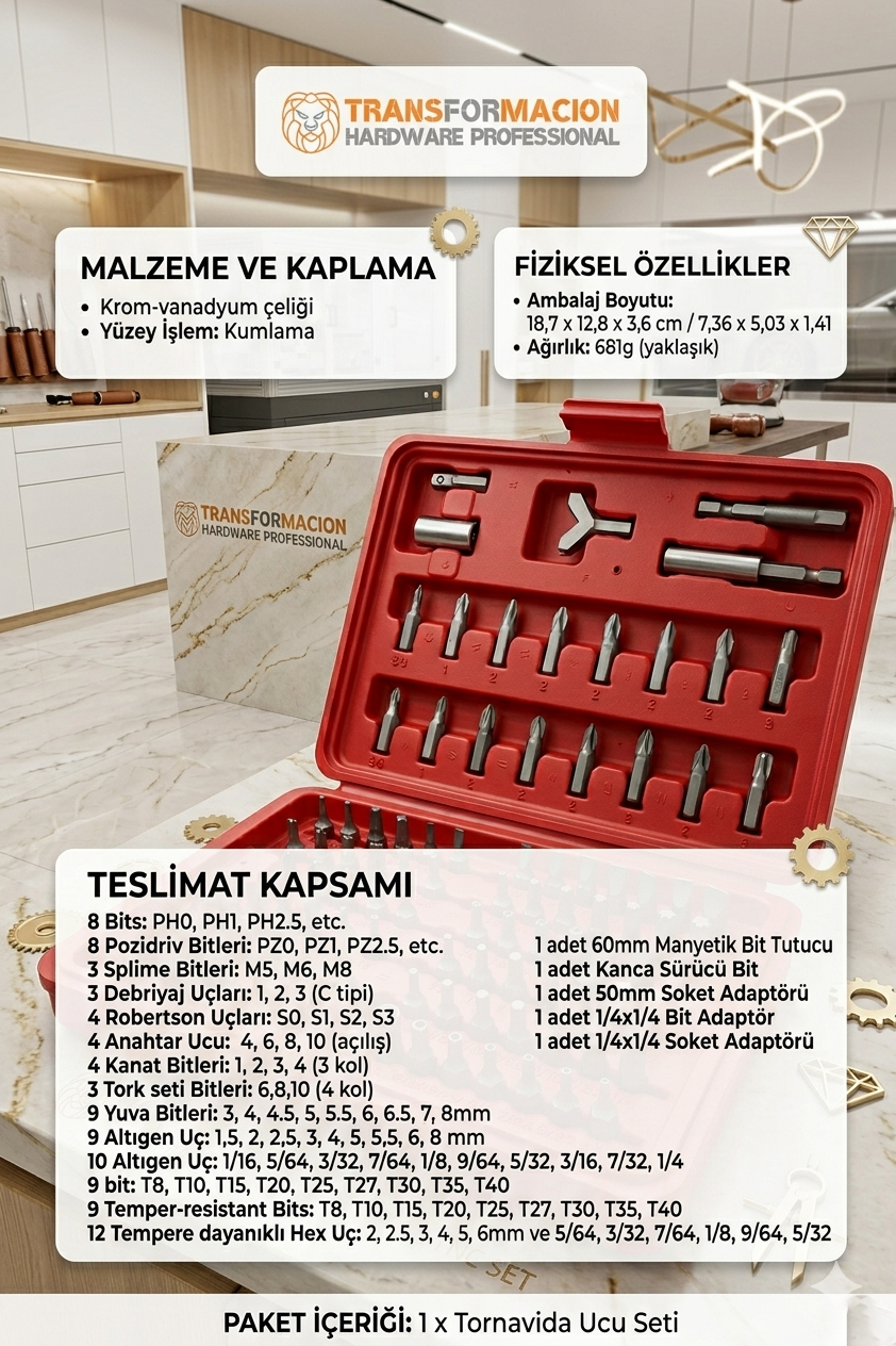 100 Parça Profesyonel CR-V Bits Uç Tornavida Seti 723005