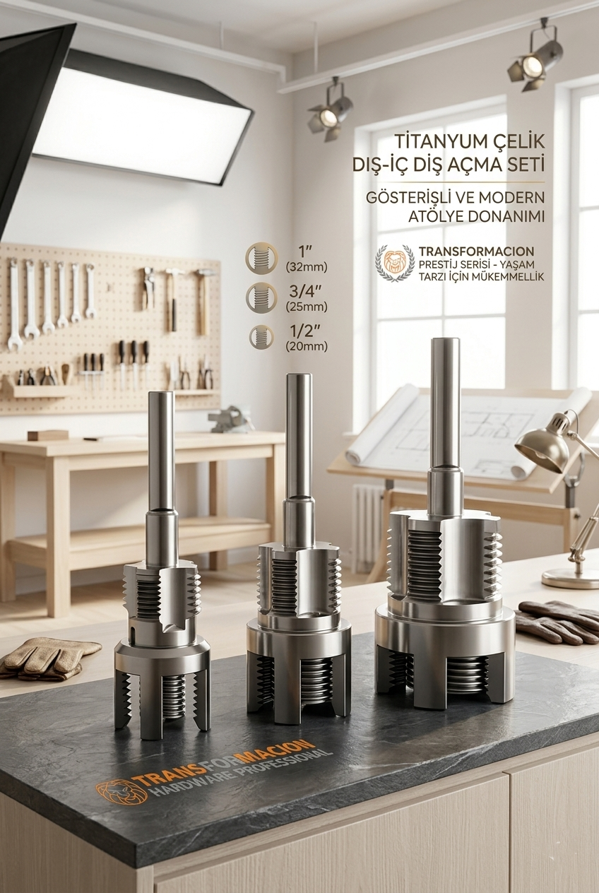 Profesyonel 3 lü  Titanyum PPRC PVC Boru İç ve Diş Açma Aparat Seti  –  Boru Raybası | Mükemmel Kalibrasyon Anahtarı 723011