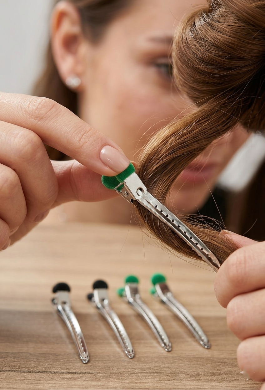  Kadife Uçlu, Paslanmaz Çelik Profesyonel Saç Ayırma Pens Toka 723022