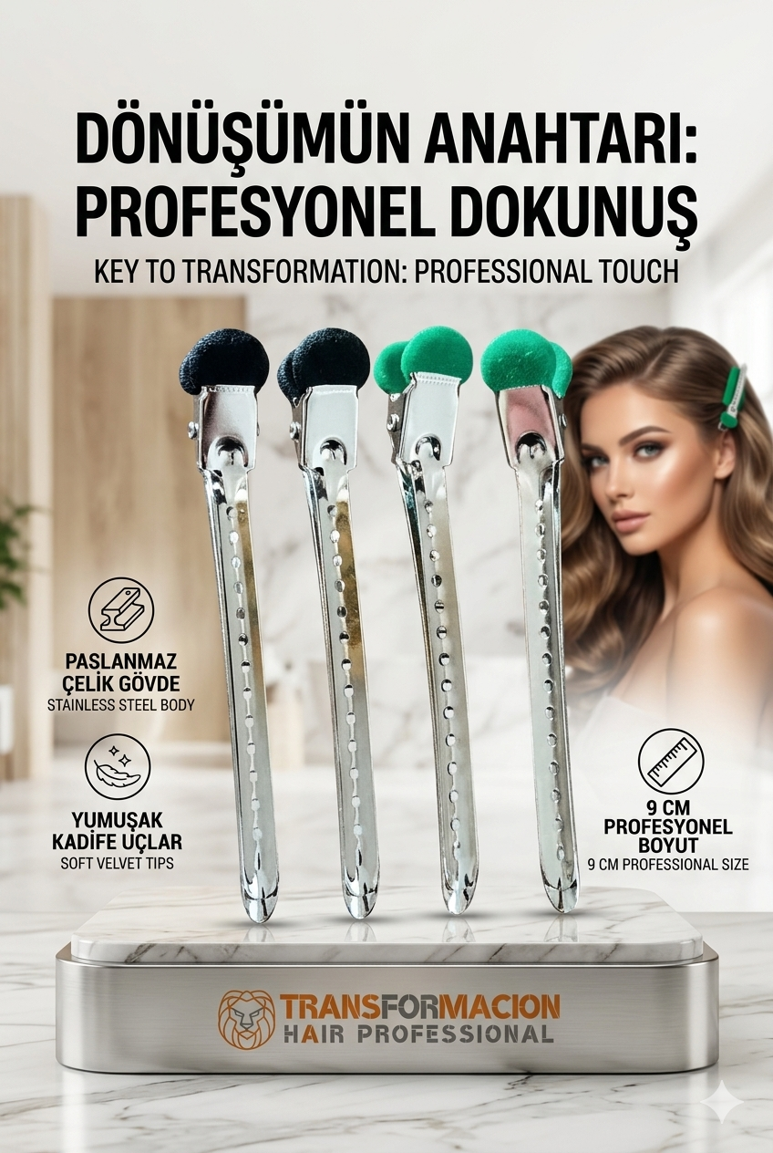  Kadife Uçlu, Paslanmaz Çelik Profesyonel Saç Ayırma Pens Toka 723022