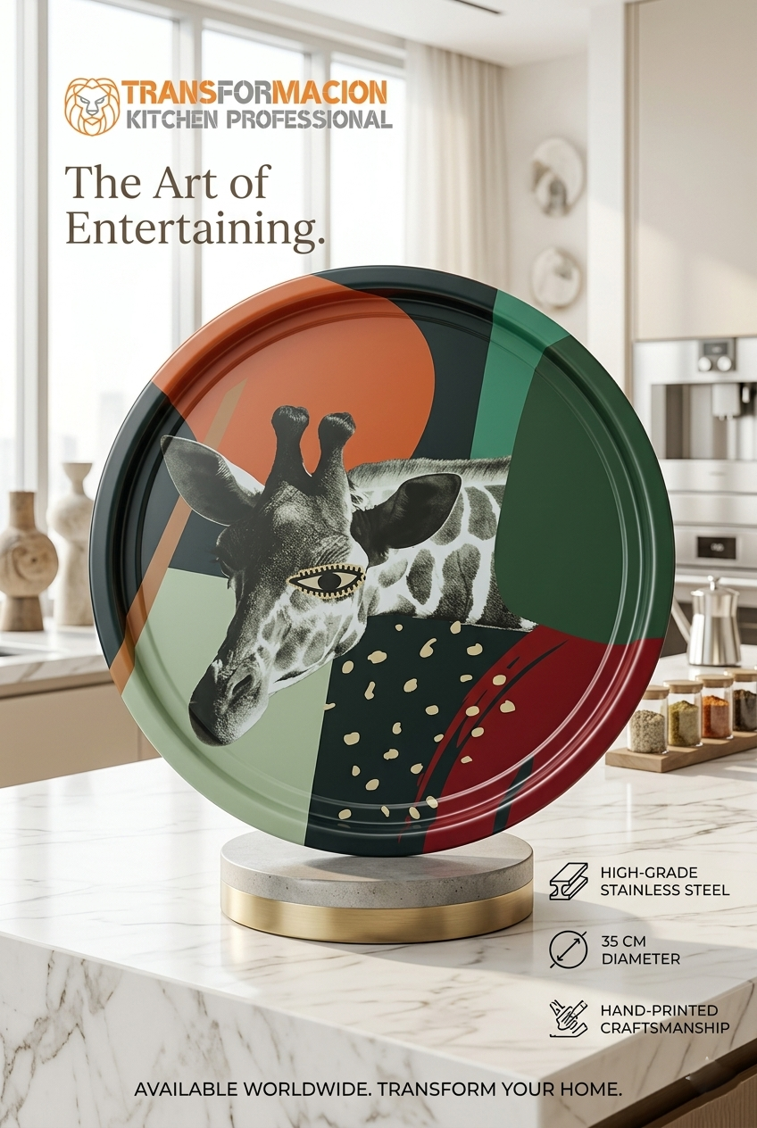 Rebel Sanatsal Tasarım Sunum Tepsisi - 35 cm Elegant Zürafa Frida Keller Serisi 722988