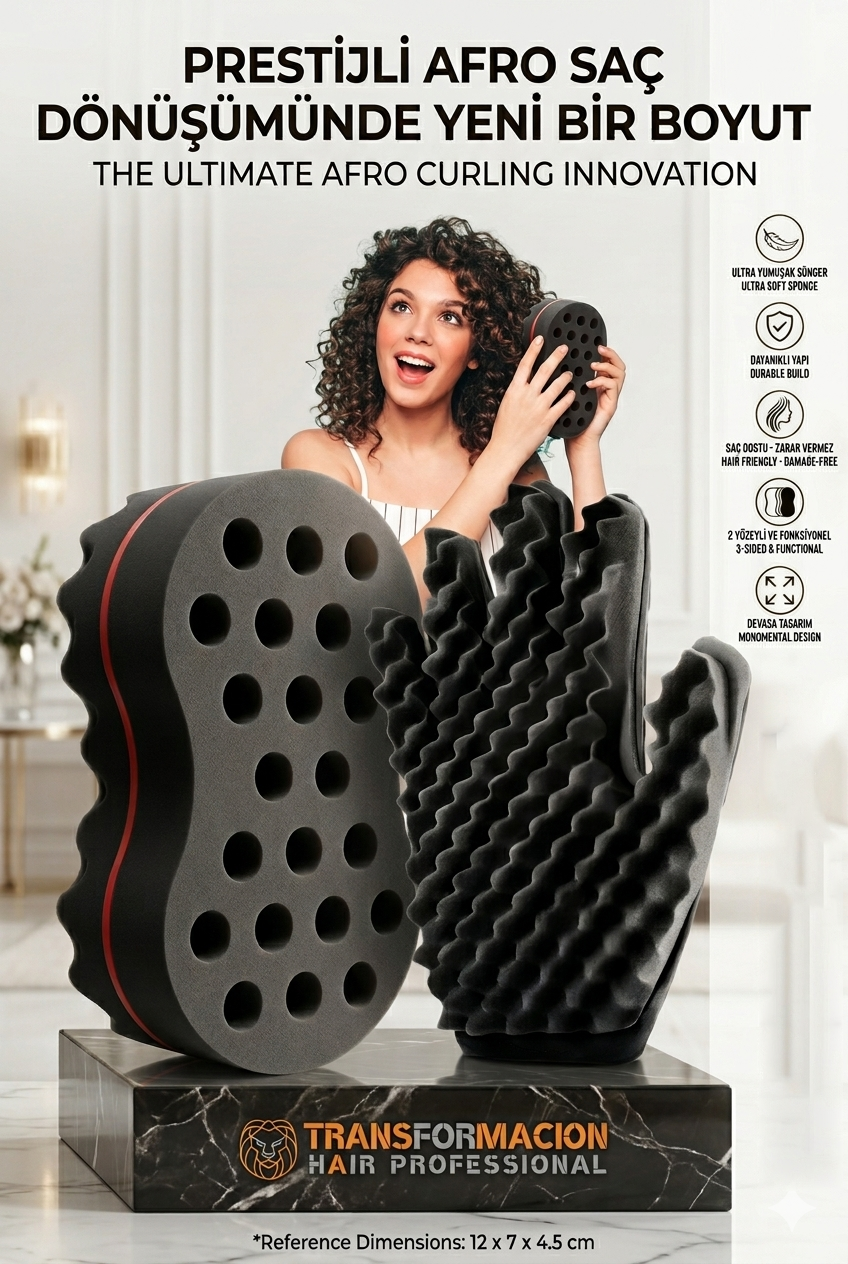  Afro Bukle Süngeri & Eldiven Seti | Profesyonel Saç Şekillendirici 723014