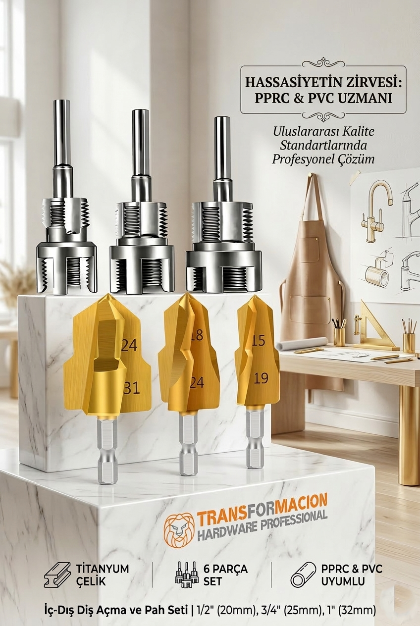 Profesyonel PPRC PVC Su Borusu Diş Açma Seti6 Parça – Havşa Pah Açma Aparatı Tesisatçı Kılavuz Seti