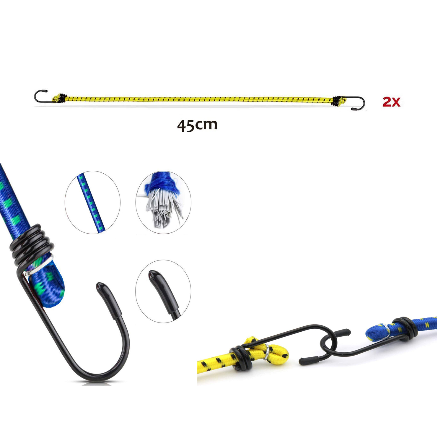 Kancalı Bagaj Lastiği - Bagaj Lastiği Esnek Paslanmaz Kancalı 2 Kancalı 4 lü PAKET 723031