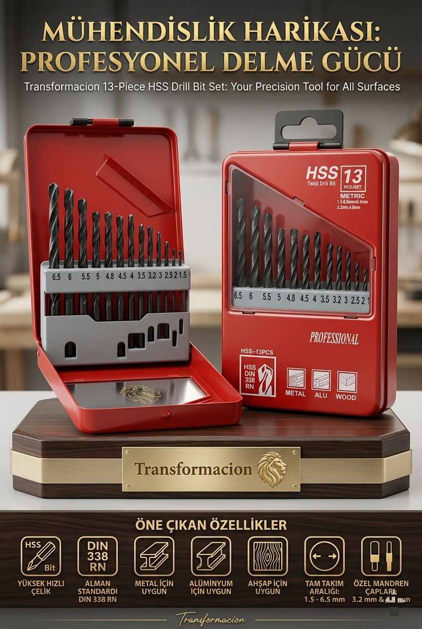 13 Parça 1.5-6.5 mm Alüminyum Metal Ağaç HSS Uçlu DIN 338RN Matkap Ucu Seti 723032