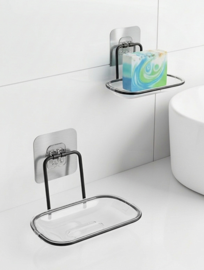 Yapışkanlı ve Ayaklı Sabunluk Seti – Su Giderli, Katı Sabun Kutusu 723055