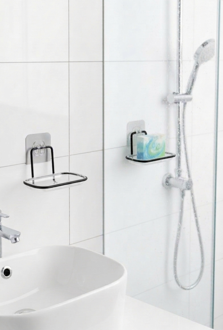 Yapışkanlı ve Ayaklı Sabunluk Seti – Su Giderli, Katı Sabun Kutusu 723055