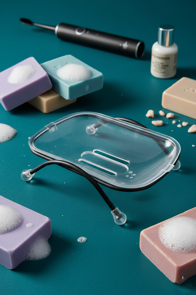 Yapışkanlı ve Ayaklı Sabunluk Seti – Su Giderli, Katı Sabun Kutusu 723055