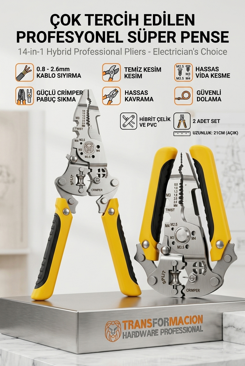 14'ü 1 Arada Katlanabilir Kablo Soyucu Pense | Hibrit Çok Amaçlı Pense 723067